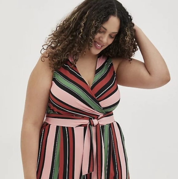 Torrid Pink Stripe Surplice Studio Knit Romper - Picture 6 of 8